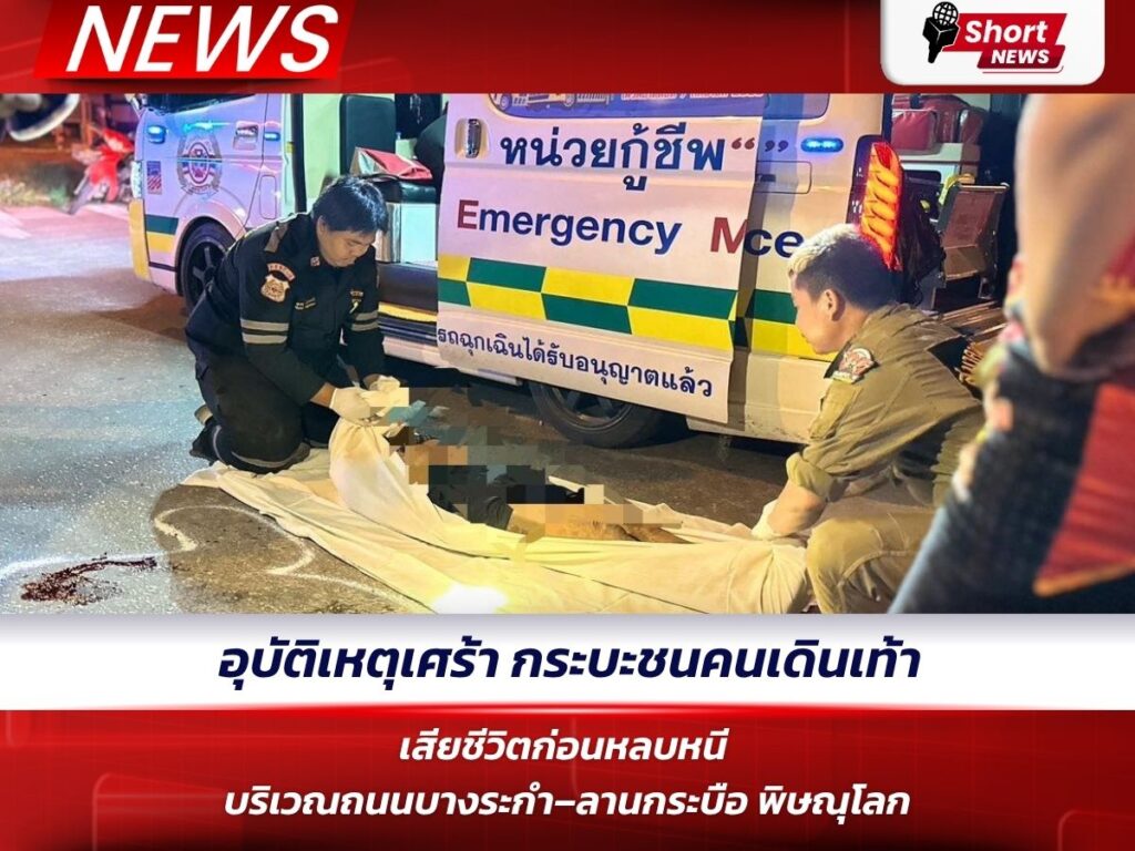 อุบัติเหตุเศร้า กระบะชนคนเดินเท้าเสียชีวิตก่อนหลบหนี บริเวณถนนบางระกำ–ลานกระบือ