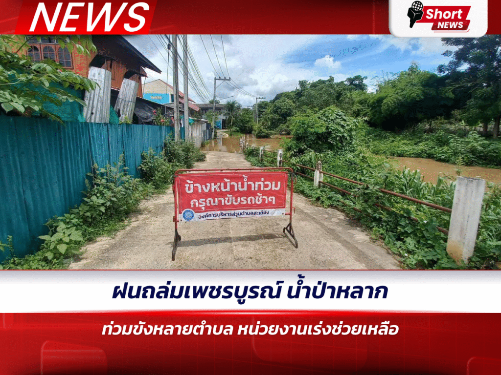 ฝนถล่มเพชรบูรณ์ น้ำป่าหลากท่วมขังหลายตำบล หน่วยงานเร่งช่วยเหลือ